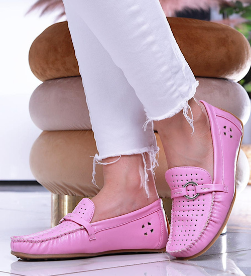 Różowe ażurowe półbuty mokasyny /F4-2 14038 T035/