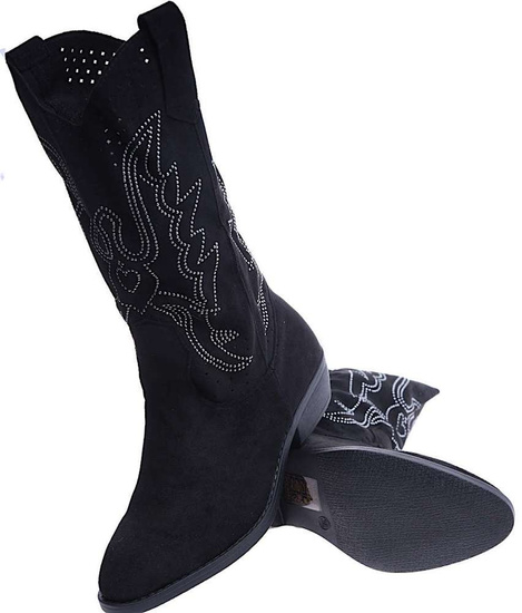 Ażurowe czarne kozaki kowbojki /B1-3 14759 T690/