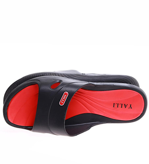 Czarno czerwone plażowe klapki damskie /E8-1 16636S184/