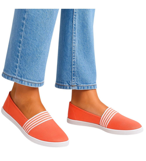 Wsuwane pomarańczowe trampki damskie slip on /D1-2 17493 T077/