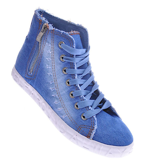 Jeansowe trampki z wysoką cholewką niebieskie /A3-2 12442 T296/