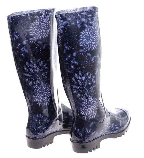 Kalosze damskie z wysoką cholewką Czarno granatowe /B4-1 18373 T346/