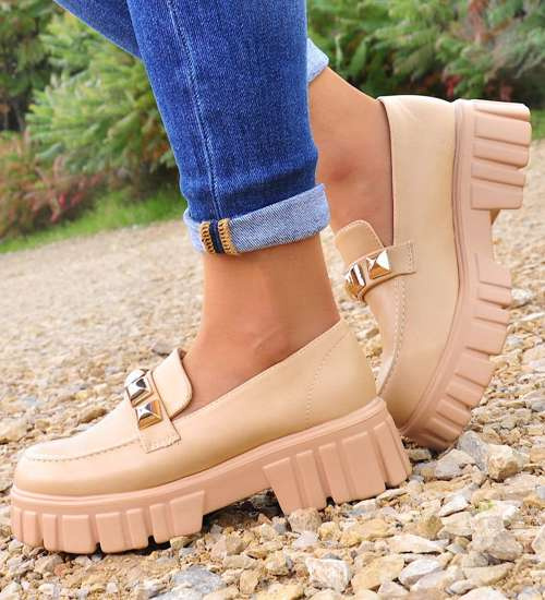 Camelowe półbuty mokasyny na platformie /D7-2 12745 T495/ Camelowe półbuty mokasyny na platformie /D7-2 12745 T495/