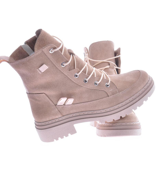 Damskie beżowe trapery z naturalnej skóry /B5-3 12554 R2460/