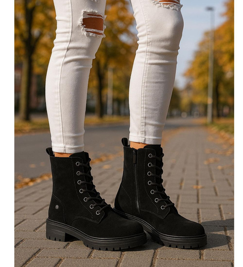 Czarne wiązane botki trapery na platformie /C4-3 18281 W600/