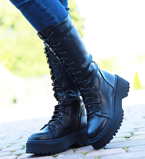 Wysokie czarne glany damskie /G2-2 14910 T537/