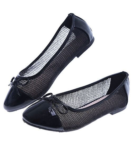 Czarne ażurowe balerinki z kokardką /G6-2 5134 S180/