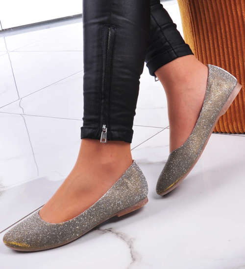 Błyszczące balerinki damskie Złote /C7-2 13074 T295/