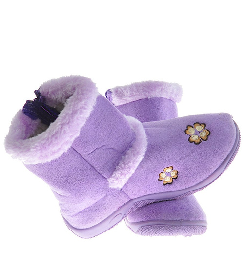 Fioletowe kapcie na suwak z futerkiem /E5-1 10275 S095/