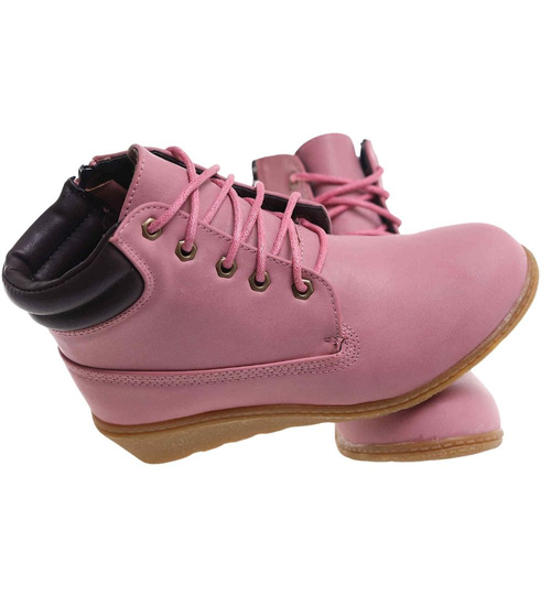 Różowe sznurowane botki na niskim koturnie /E9-2 16625 T7-38/