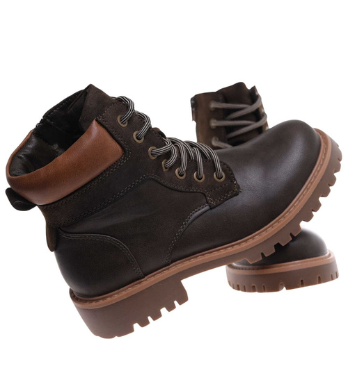 Sznurowane ocieplane botki trapery Zielone /F4-2 18276 W432/