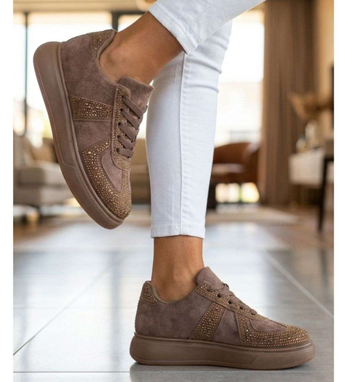 Czekoladowe trampki damskie na platformie /G11-1 18811 W288/