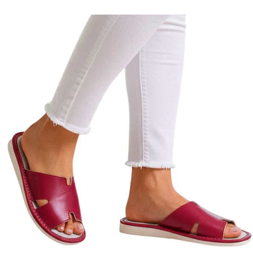 Skórzane domowe klapki kapcie bordowe /F10-1 14240 S194/