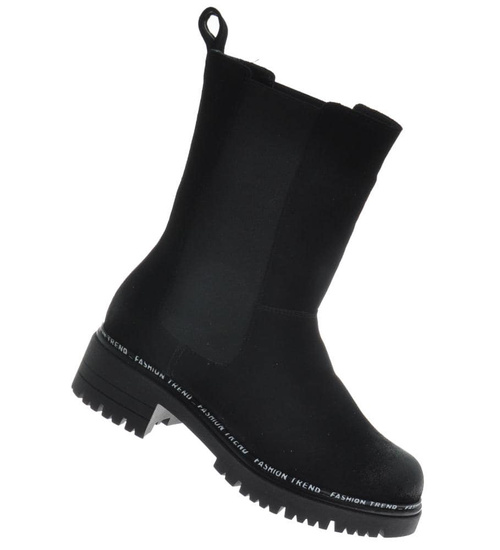 Kozaki damskie z krótką cholewką Czarne /E6-1 9990 S199/