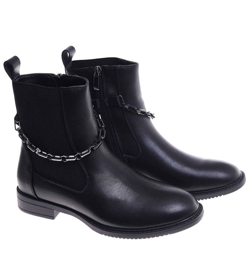 Kobiece czarne botki na niskim obcasie /A1-3 15248 T386/