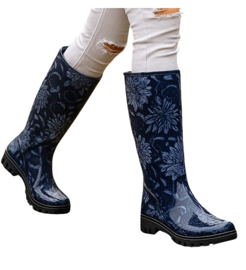 Kalosze damskie z wysoką cholewką Czarno granatowe /B4-1 18373 T346/