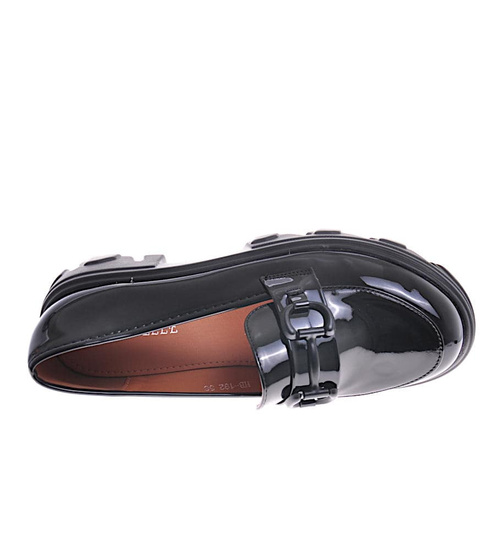 Czarne półbuty mokasyny na platformie /C5-2 12361 T791/