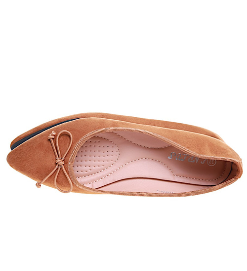 Camelowe baleriny damskie z kokardką/A3-2 16010 T181/