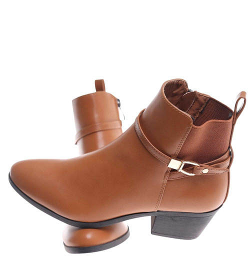 Karmelowe botki na grubym obcasie /C1-2 18539 G285/