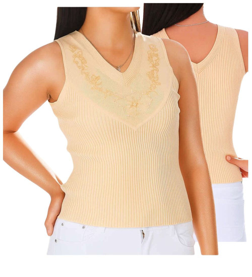 Beżowa koszulka bezrękawnik /H2 K48 ub981 S)0/