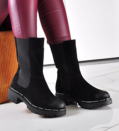 Kozaki damskie z krótką cholewką Czarne /E6-1 9990 S199/