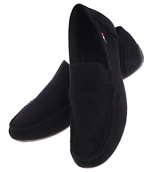 Czarne półbuty męskie zamszowe mokasyny /F6-2 16772 S395/