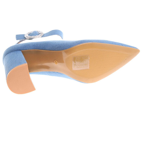 Niebieskie czółenka z paskiem na słupku /G5-3 17768 G158/