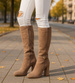 Eleganckie kozaki na obcasie słupku Khaki /D8-1 18216 W586/