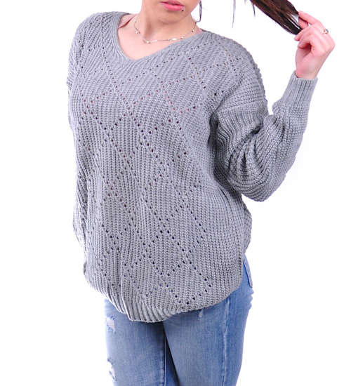 Szary sweterek damski z wzorkiem /D8-1 UB300 U108/