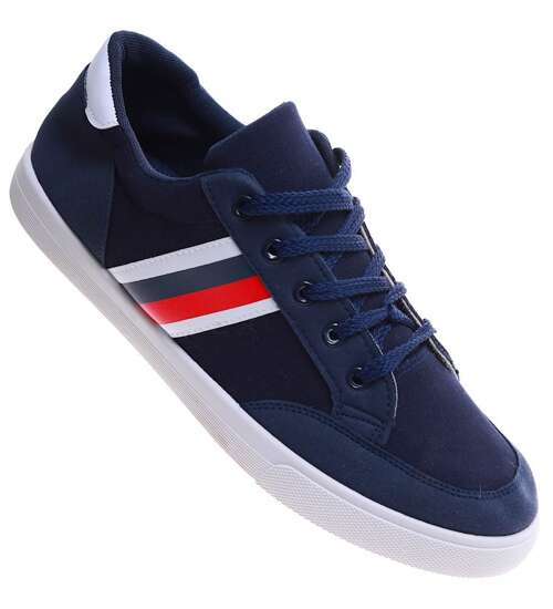 Granatowe sznurowane trampki męskie /C2-2 16686 T236/