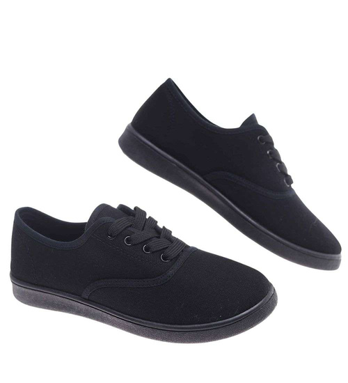 Czarne sznurowane tenisówki damskie /F5-2 18730 T187/