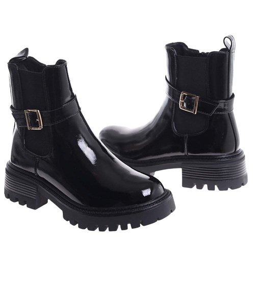 Zimowe czarne botki lśniące workery /A5-1 18561 W4/