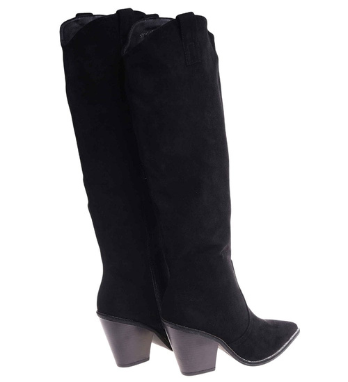 Czarne ocieplane kozaki damskie kowbojki /D8-1 18432 T585/