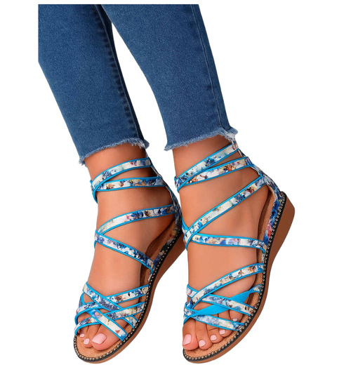 Damskie niebieskie sandały paseczki /C6-2 14185 T192/