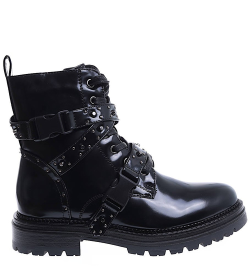 Ocieplane czarne trapery damskie z ćwiekami/A5-1 15442 S345/