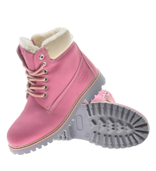 Zimowe botki trapery z ociepleniem Różowe /E9-2 9582 S592/