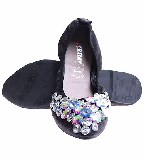 Czarne baletki damskie z kamieniami /G7-2 13043 T595/