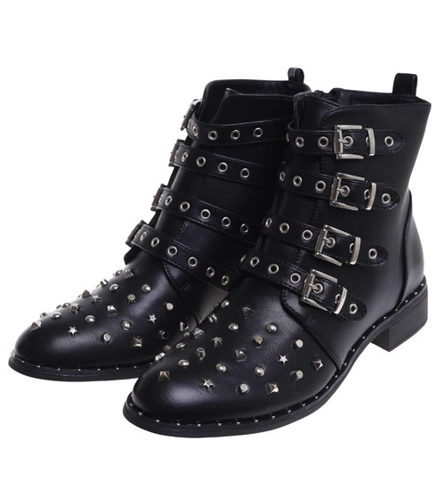 Czarne damskie botki z ćwiekami /D8-2 9805 +h2 S194/