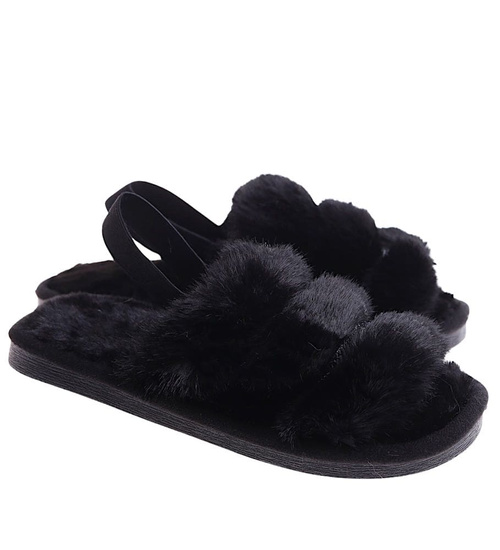 Pluszowe czarne kapcie dziewczęce /G11-1 17159 G8-6/