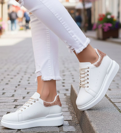 Biało złote trampki na platformie /F2-3 14621 T640/