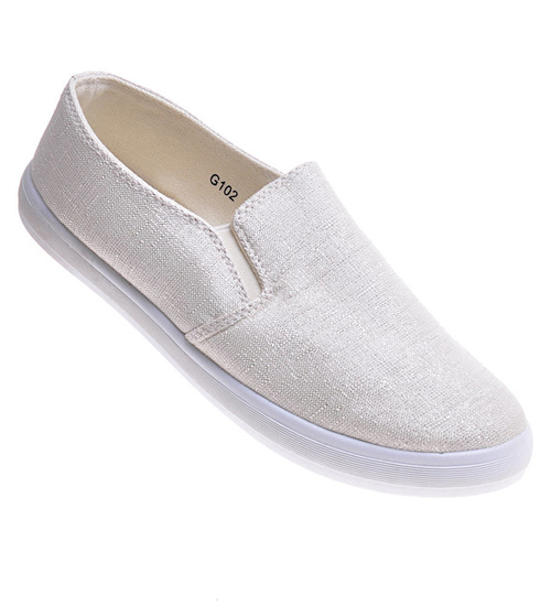 Materiałowe beżowe tenisówki slip on /E10-2 10753 T195/