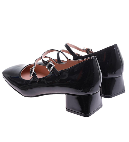 Czarne czółenka z paskiem na niskim obcasie /F9-1 17514  W182/