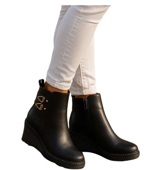 Wizytowe czarne botki na koturnie /F5-3 18275 W487/