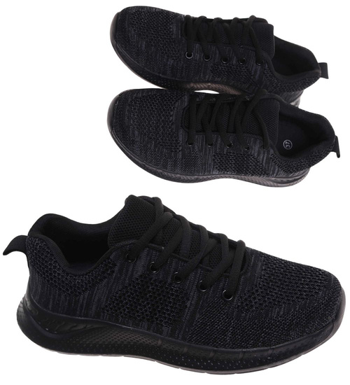 Sznurowane chłopięce buty sportowe Czarne /C5-3 17994 T286/