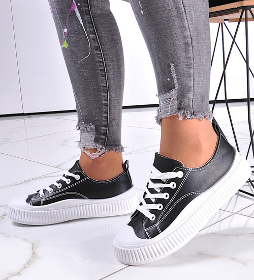 Czarne wiązane trampki creepersy /A5-2 12278 S293/