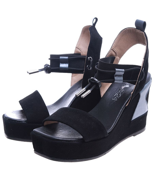 Skórzane czarne sandały damskie /D1-3 14379 T179/