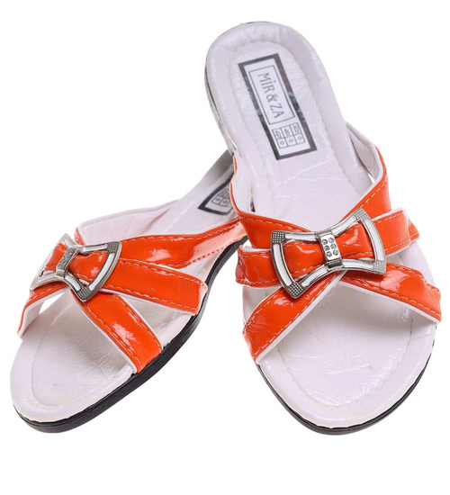 Pomarańczowo białe klapki na płaskim obcasie /H2 14340 T005/