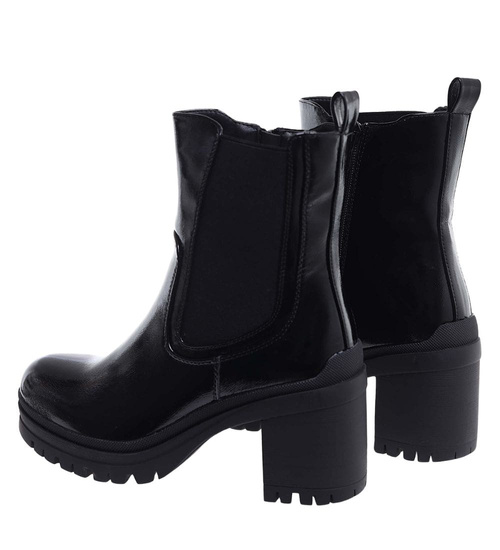Czarne botki na grubym obcasie i platformie /C5-3 18312 T432/