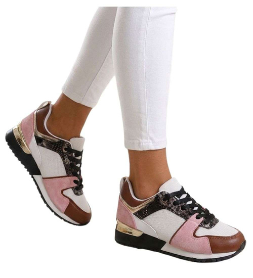 Sznurowane biało różowe buty sportowe /D9-3 15773 T283/