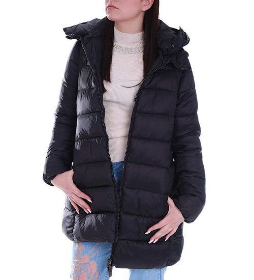 Ocieplana czarna zimowa kurtka z kapturem /H2 KR11 S438/